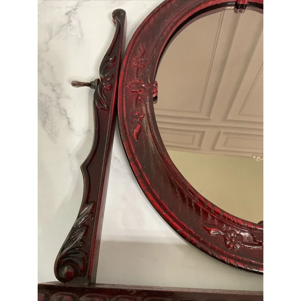 Victorian Ornate Oval Swivel Standing Mirror Vanity Display. 14”H x 13.25”L